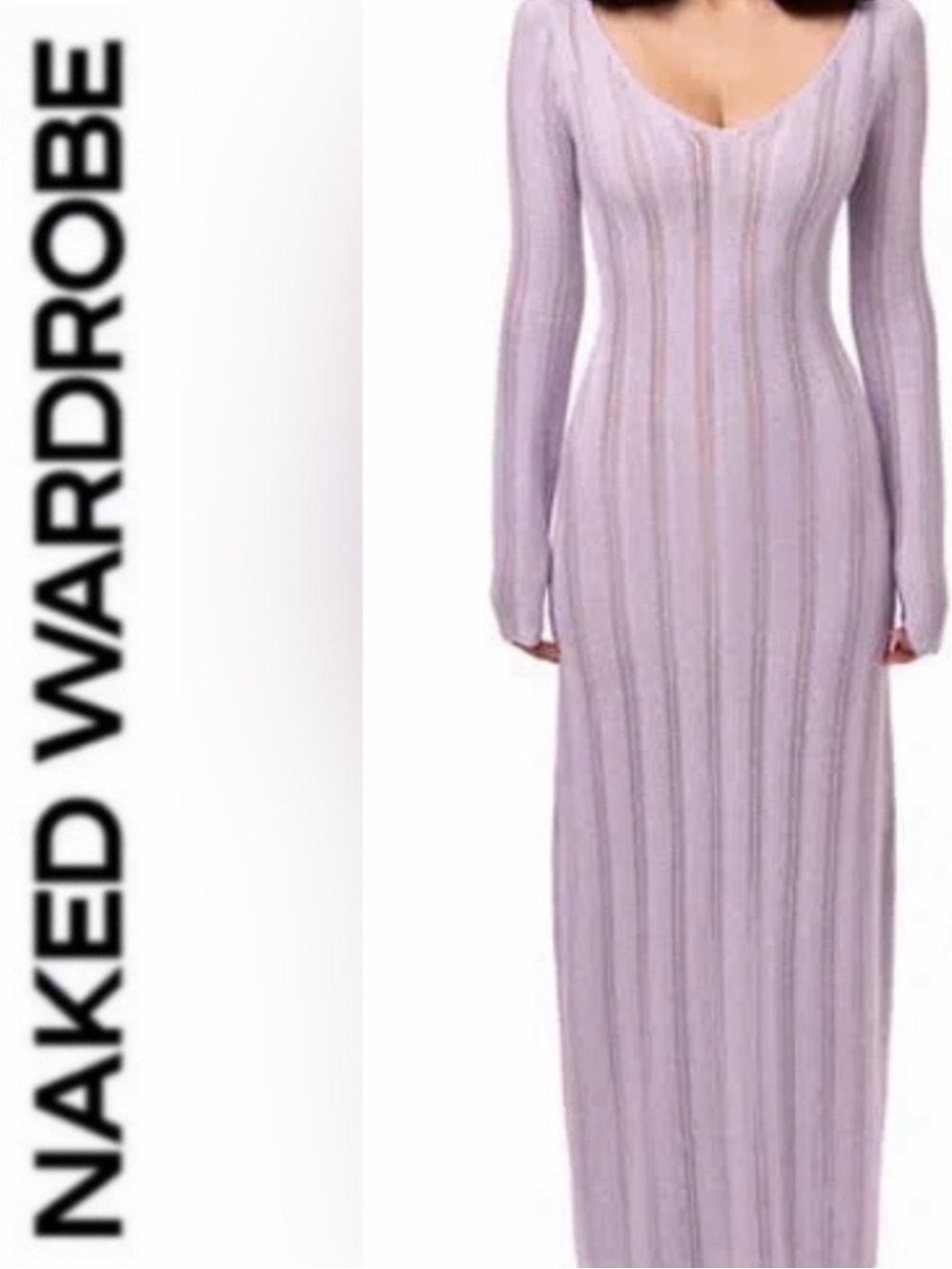Naked Wardrobe 💜 lilac knit v neck long sleeve maxi dress